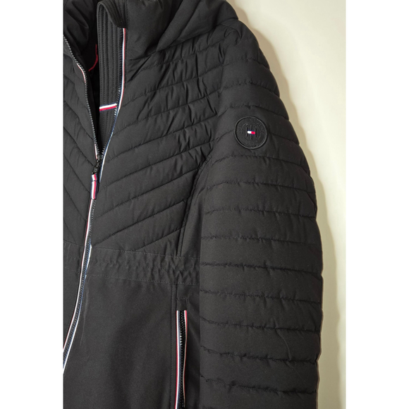 Tommy Hilfiger Women's Black Chevron Quilted Hooded Puffer Jacket Sz XL - Picture 5 of 12